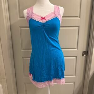 Y2K Blue & Pink Lace Mini Dress Nightgown